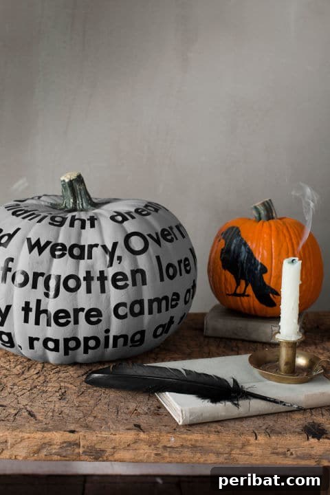 Quotation Pumpkin featuring a quote from Edgar Allan Poe's 'The Raven' for a literary touch