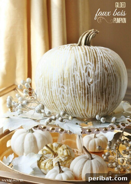 Wood Grain Paint on a pumpkin, creating a realistic faux bois effect with a stencil