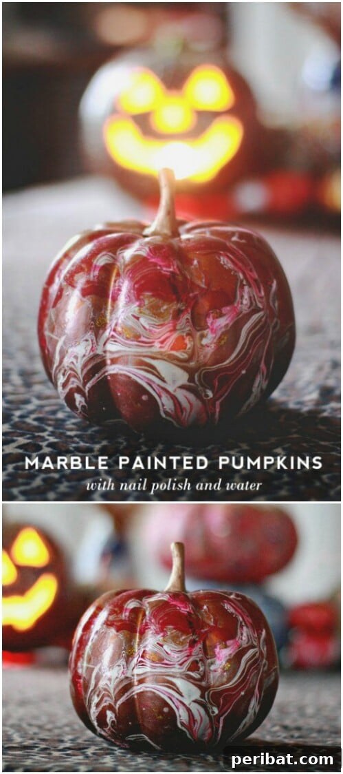 Marbleized Pumpkin with mesmerizing swirled patterns, a unique painting technique