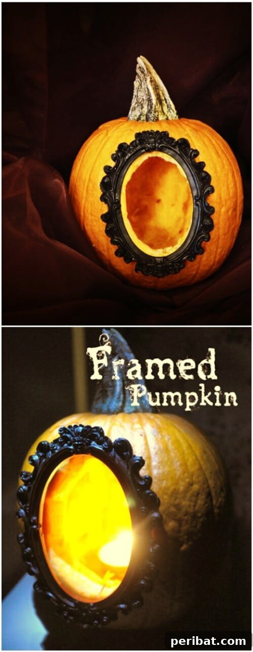 Frame a Pumpkin, an ornate frame attached to a carved pumpkin opening