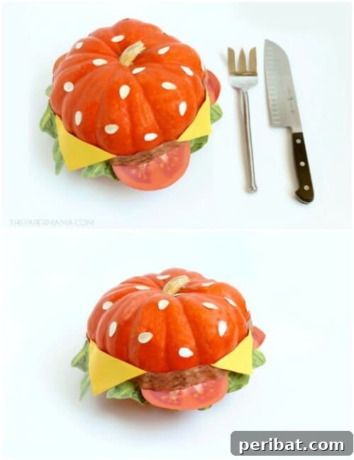 Pumpkin Cheeseburger, an incredibly realistic no-carve food illusion for Halloween