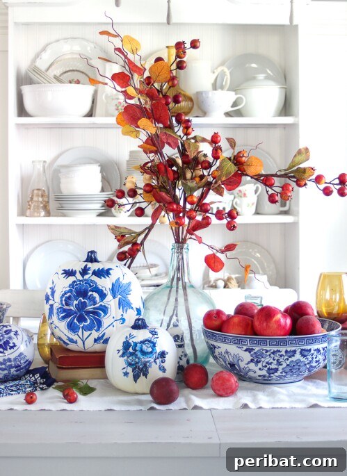 Blue and White Porcelain Pumpkins, hand-decorated with intricate patterns or using printables