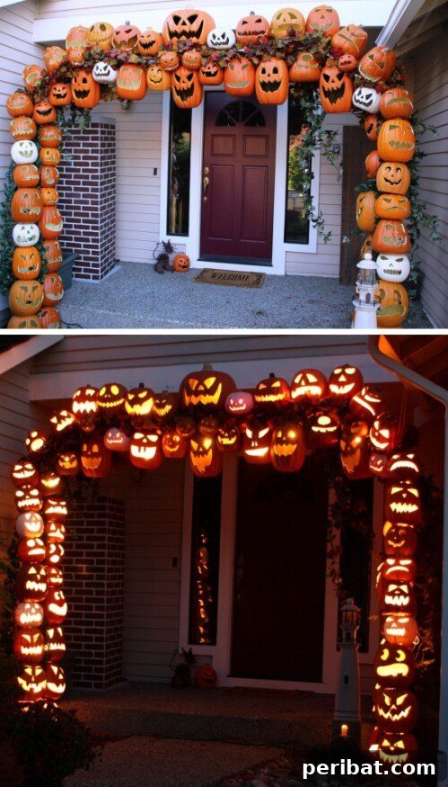 Majestic Pumpkin Archway, a grand Halloween entrance decoration