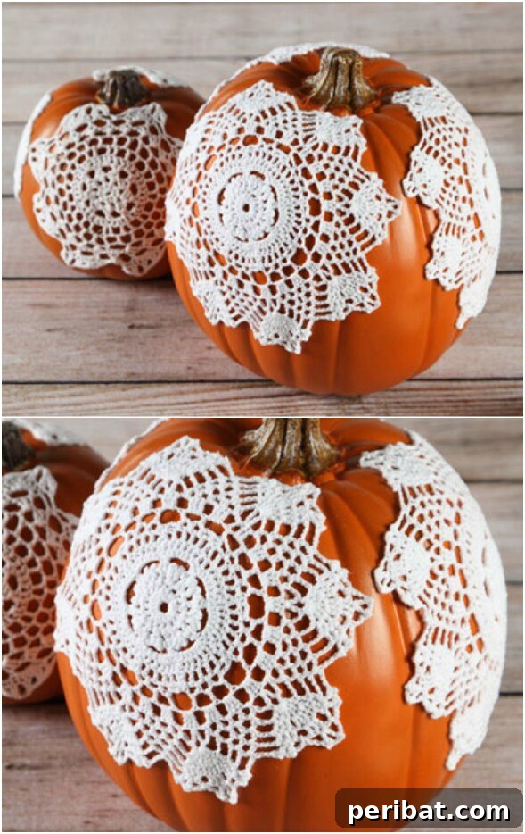 60 Cozy Fall DIY Projects to Transform Your Home for Autumn 23 Doily Pumpkins