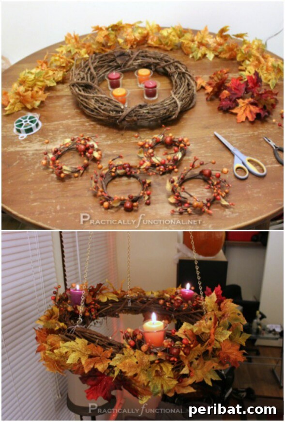 60 Cozy Fall DIY Projects to Transform Your Home for Autumn 38 Fall Wreath Chandeliers