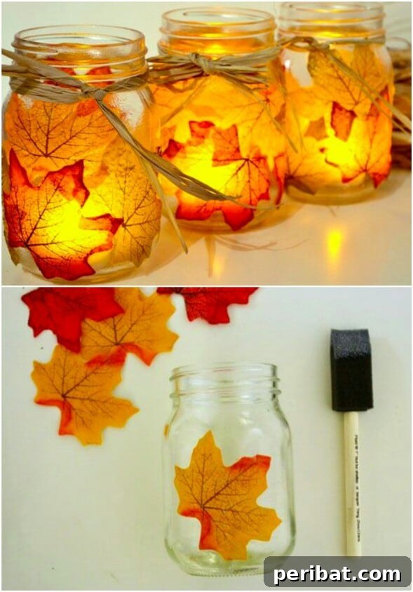 60 Cozy Fall DIY Projects to Transform Your Home for Autumn 5 Autumn Leaf Mason Jar Candle Holders
