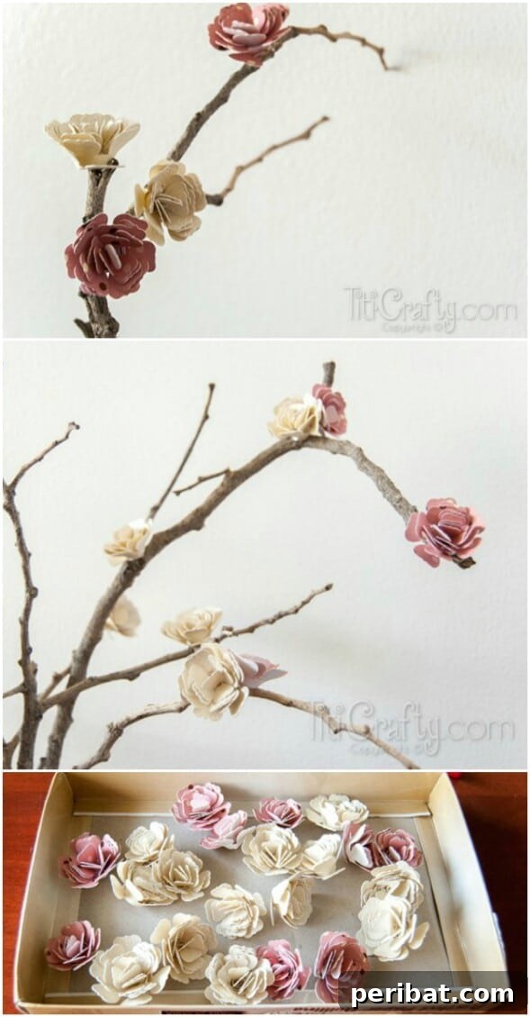 60 Cozy Fall DIY Projects to Transform Your Home for Autumn 8 Paper Flowers Blossom Branches