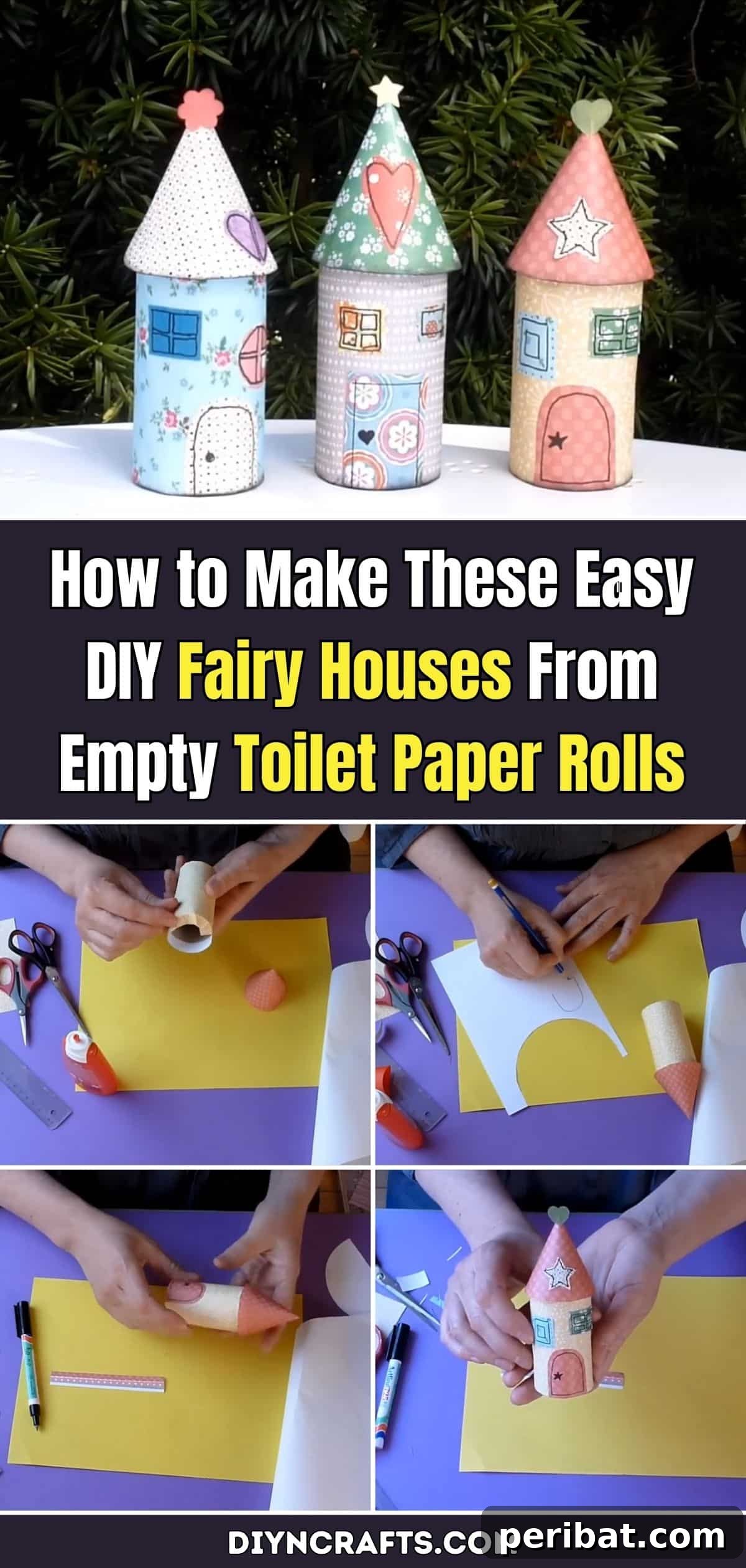 Transform Empty Toilet Paper Rolls into Magical Fairy Houses 2 How to Make These Easy DIY Fairy Houses From Empty Toilet Paper Rolls pinterest image