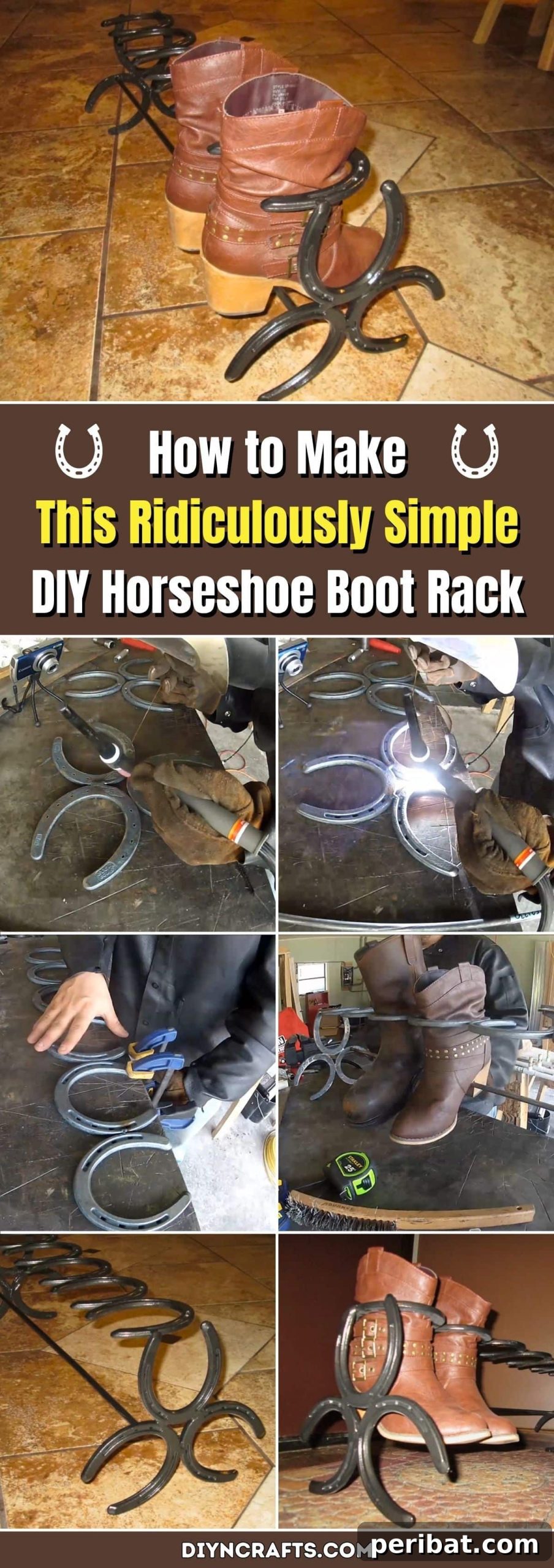 Forge Your Own Horseshoe Boot Rack with Ease 2 How to Make This Ridiculously Simple DIY Horseshoe Boot Rack pinterest image
