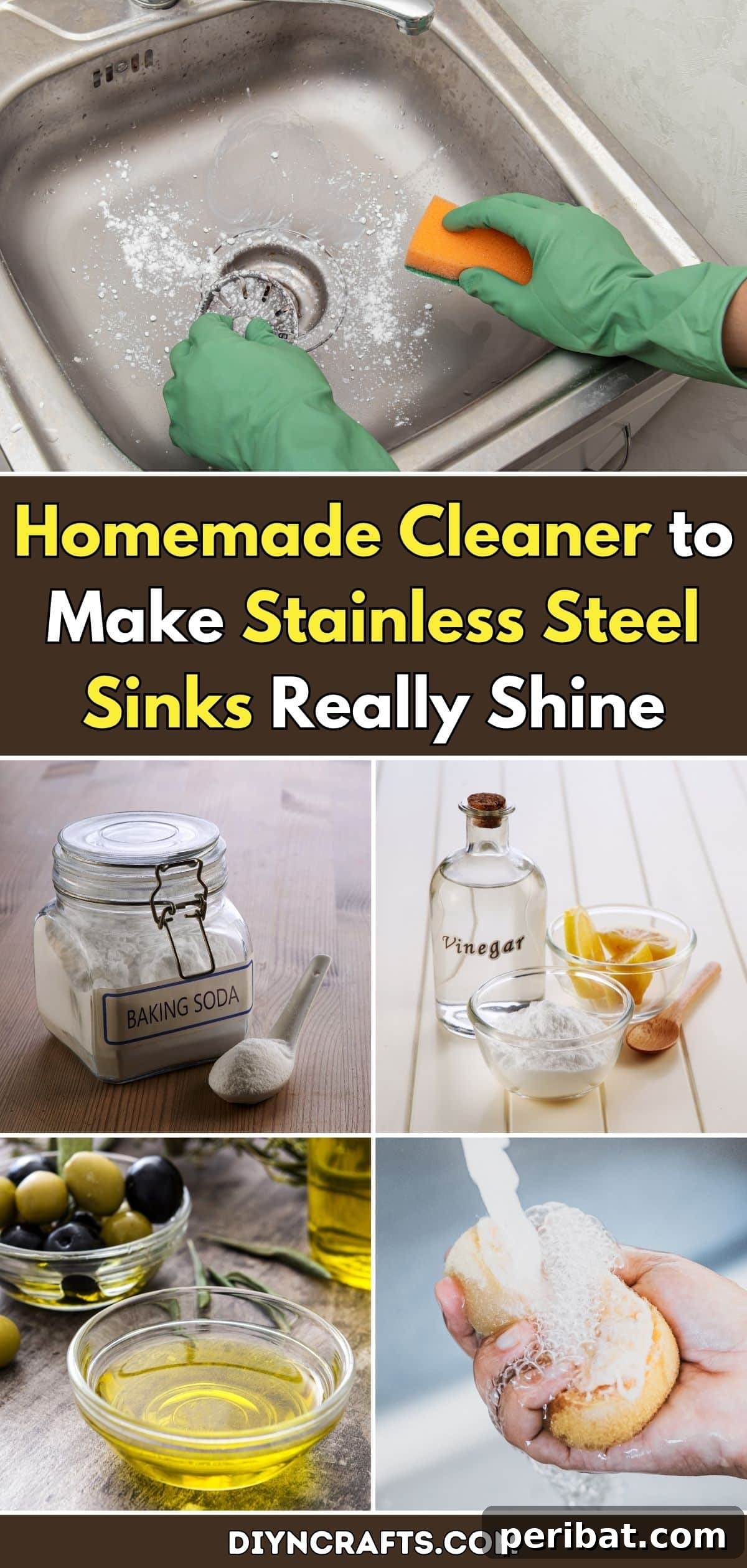 Homemade Cleaner: Get Your Stainless Steel Sink to Gleam 2 Homemade Cleaner to Make Stainless Steel Sinks Really Shine pinterest image