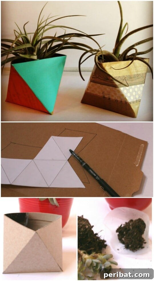 45 Clever Ways to Upcycle Cereal Boxes 16 Geometric Cereal Box Vases