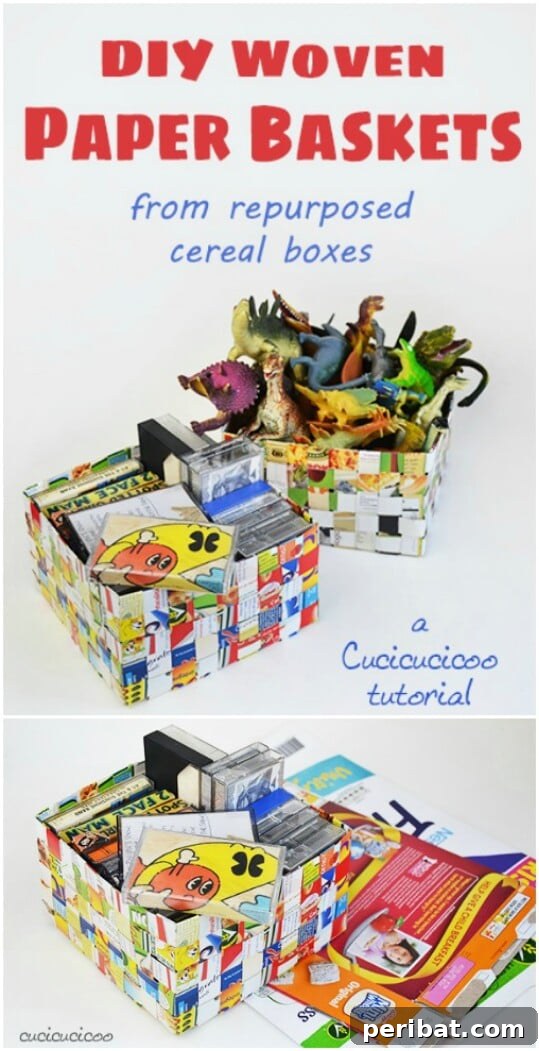 45 Clever Ways to Upcycle Cereal Boxes 33 Woven Cereal Box Storage Bins