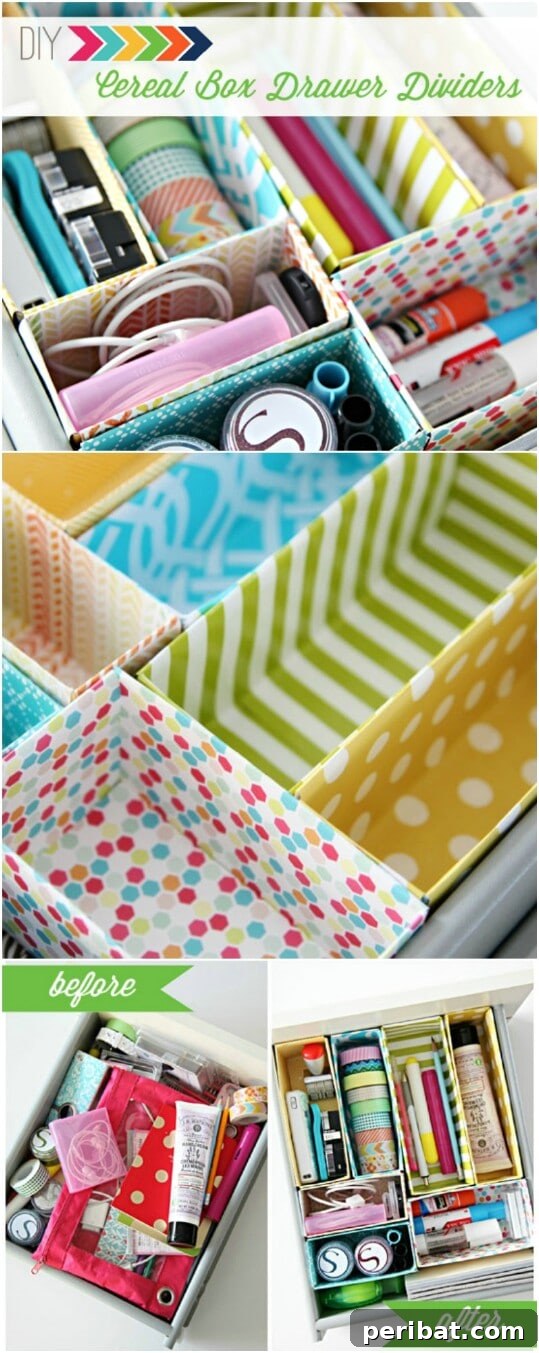 45 Clever Ways to Upcycle Cereal Boxes 6 Cereal Box Drawer Organizers