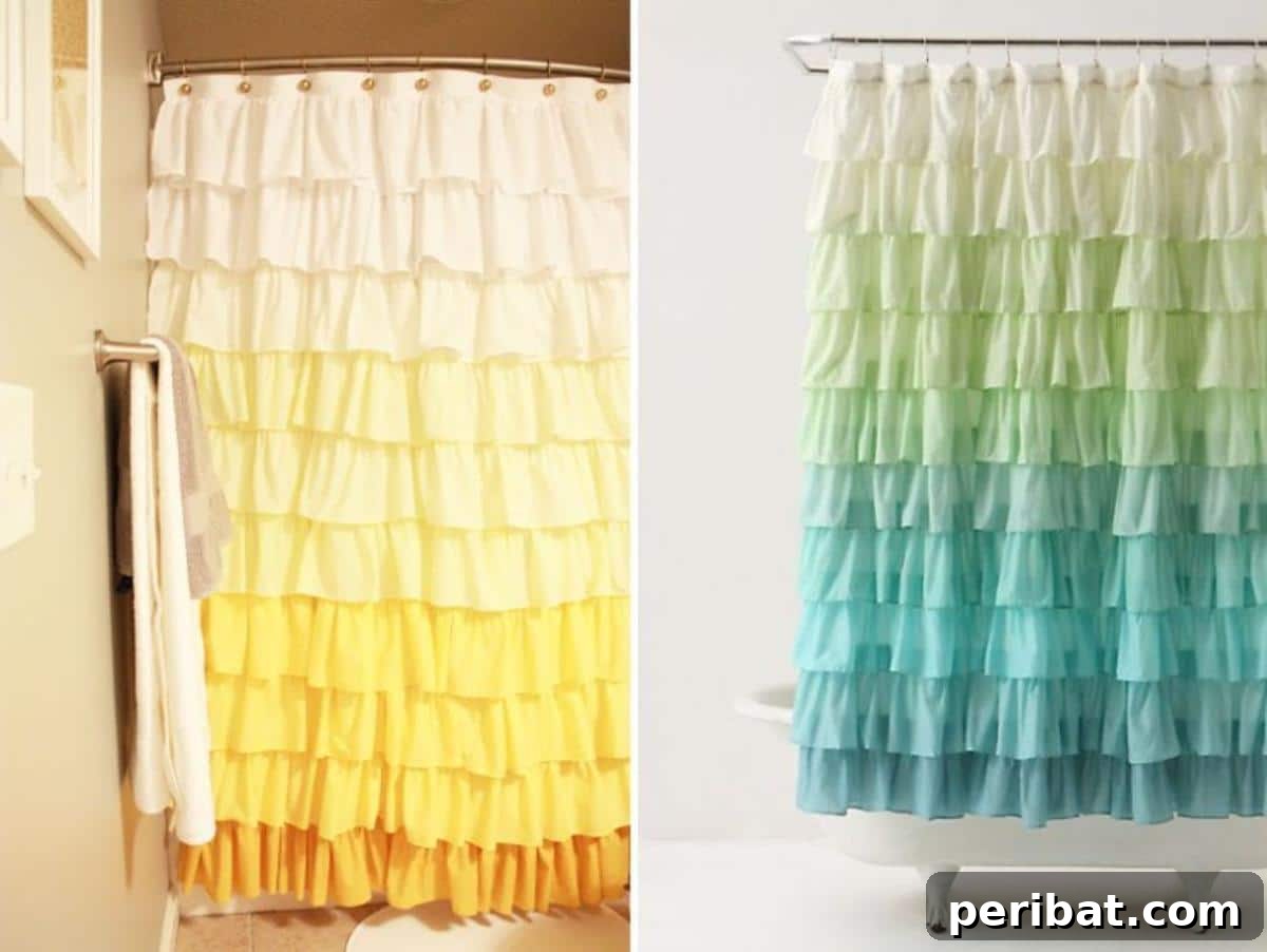 32 Clever Anthropologie Style DIY Projects 29 Anthropologie Ruffle Shower Curtains, showing a soft, layered fabric curtain.