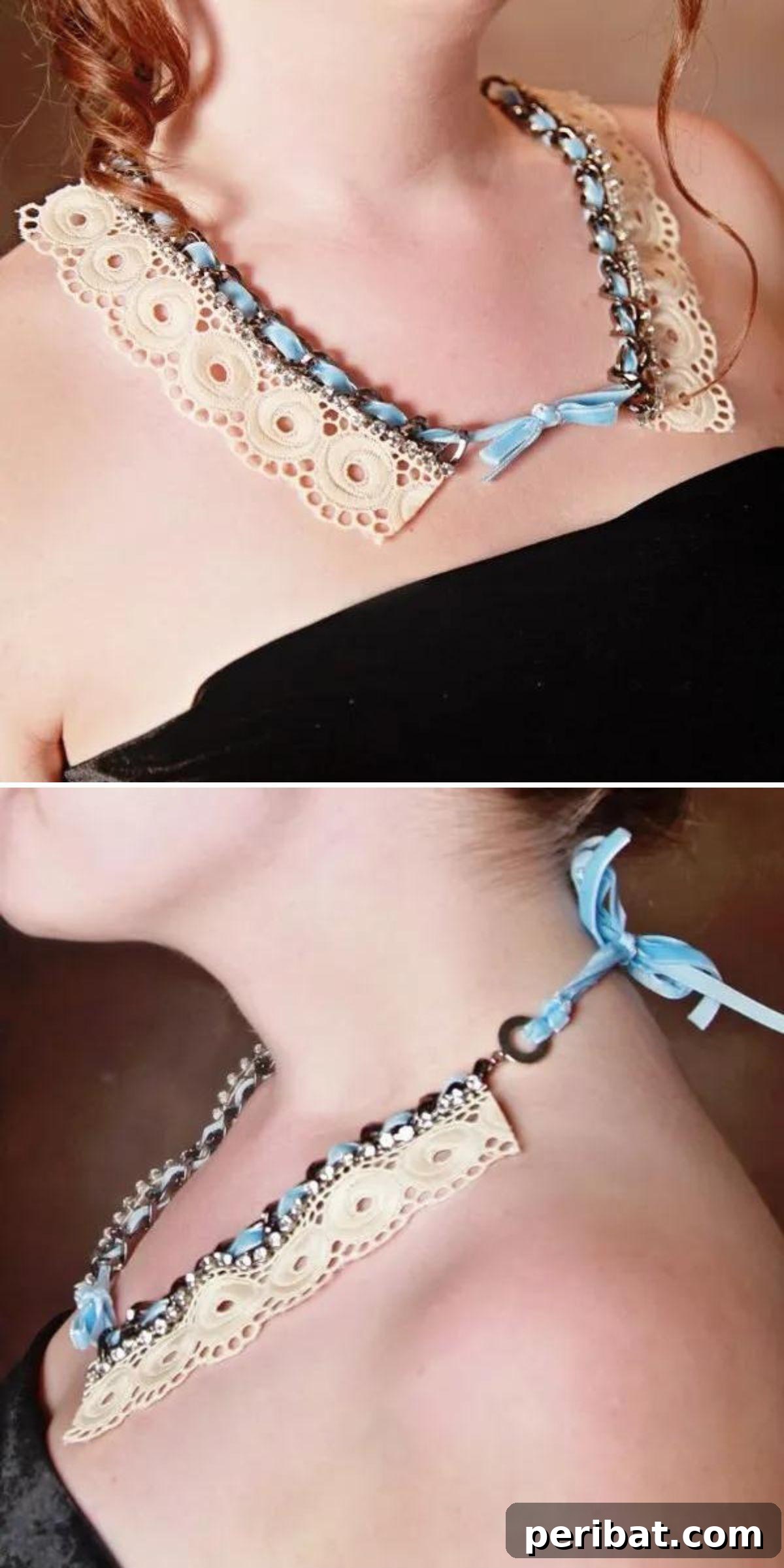 32 Clever Anthropologie Style DIY Projects 30 DIY 500$ Shabby and Sweet Lace Necklace, an elaborate, vintage-style jewelry piece.