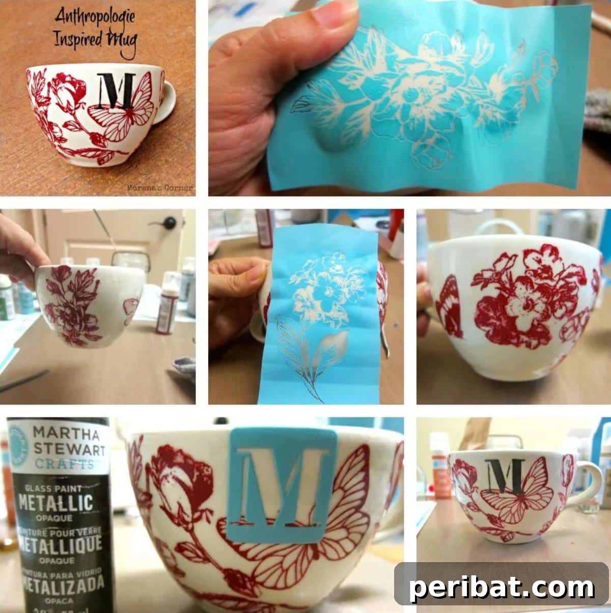 32 Clever Anthropologie Style DIY Projects 7 Anthro Inspired Mug made with Martha Stewart Glass Paints featuring intricate designs.