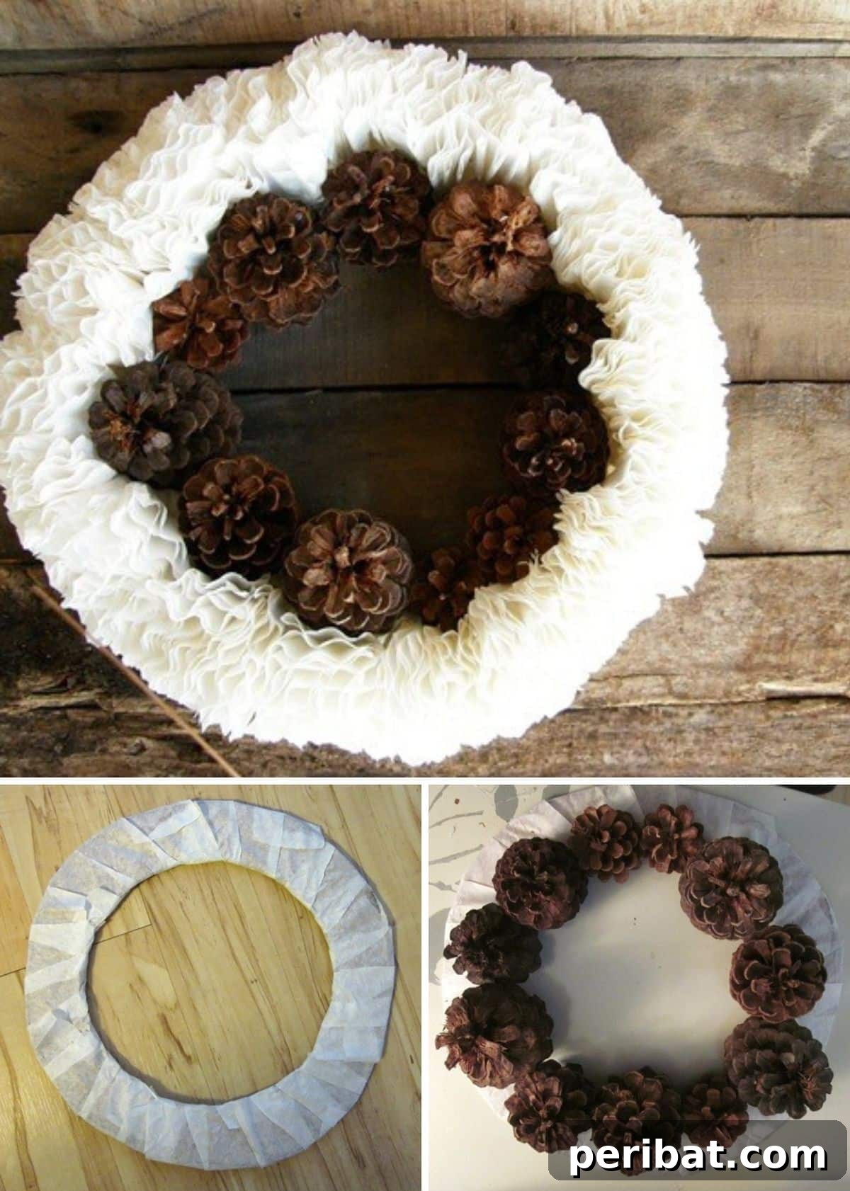 DIY Holiday Door Decorating Ideas for a Joyful Welcome 17 Create a stunning DIY Winter Wreath from unexpected materials like pinecones and coffee filters, offering an elegant and unique holiday door decoration
