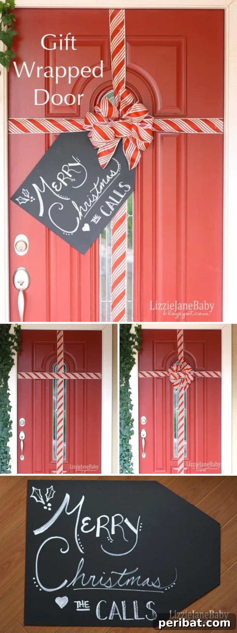 DIY Holiday Door Decorating Ideas for a Joyful Welcome 3 Transform your front door into a giant Christmas gift with a DIY Gift Wrapped Door decoration, complete with a personalized tag for a welcoming holiday entryway