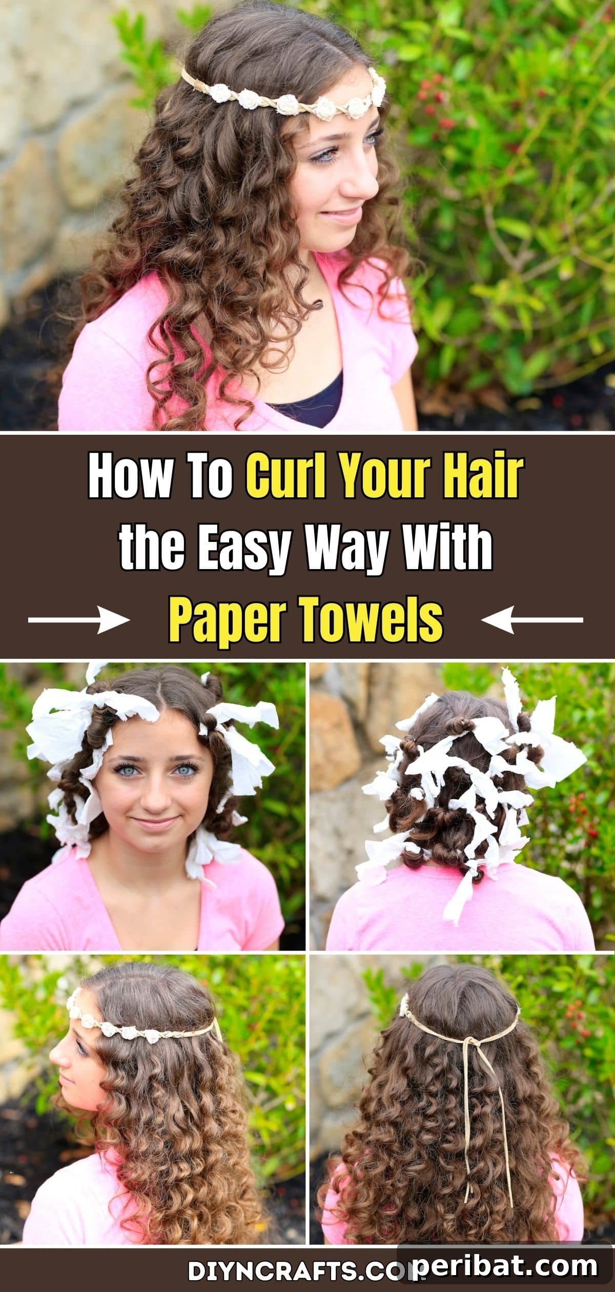 Heatless Curls The Paper Towel Method 2 How To Curl Your Hair the Easy Way With Paper Towels pinterest image