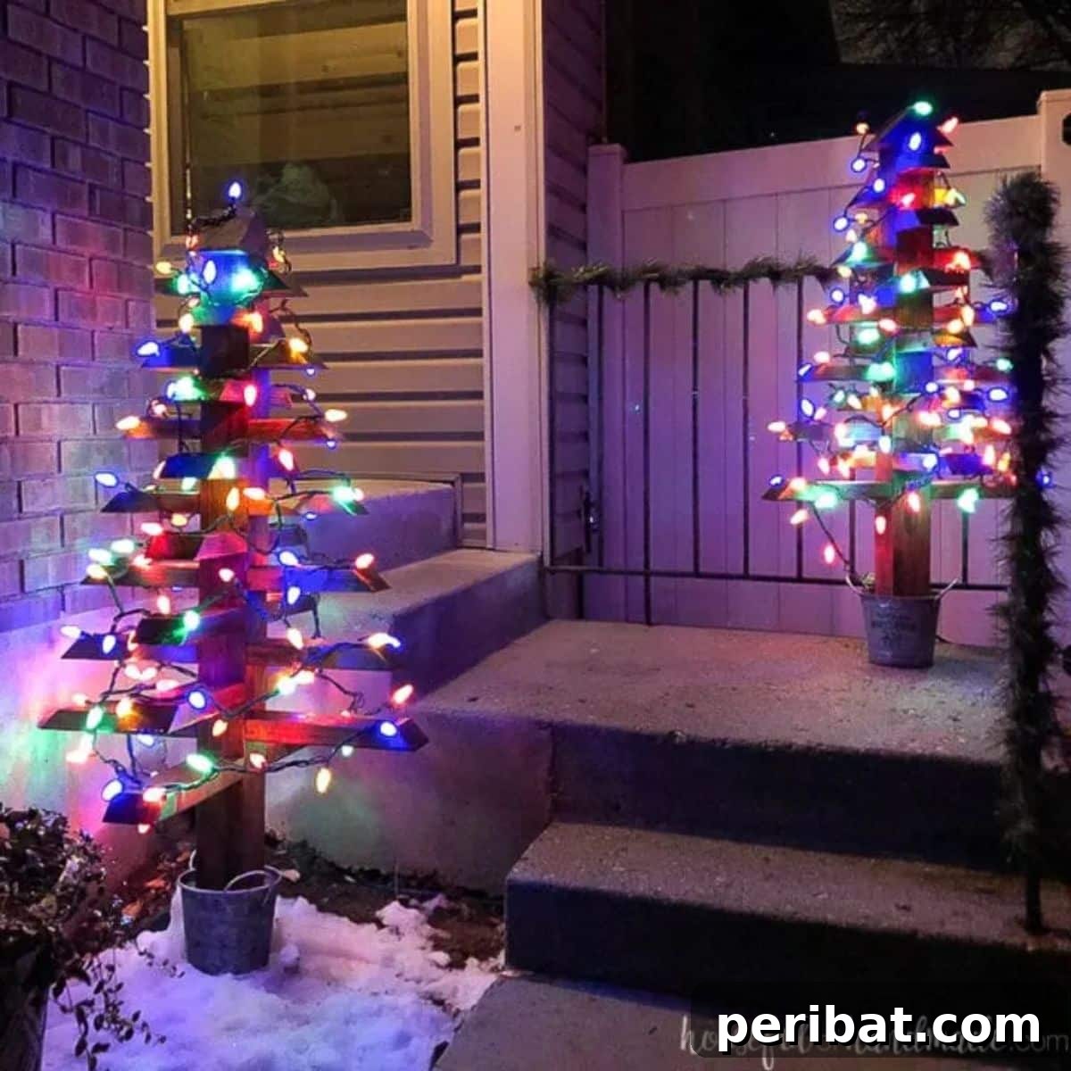 DIY Outdoor Christmas Trees with Lights