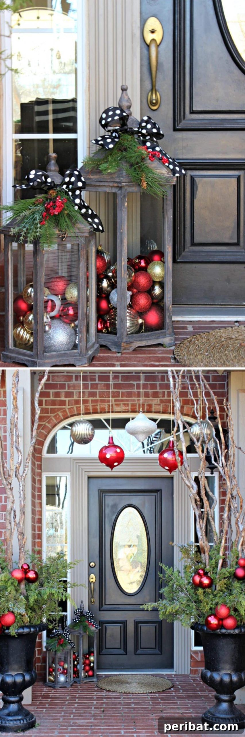 25 DIY Farmhouse Christmas Decor Ideas for a Rustic Country Christmas 11 Ornament Filled Lanterns for a charming farmhouse entryway or mantel display
