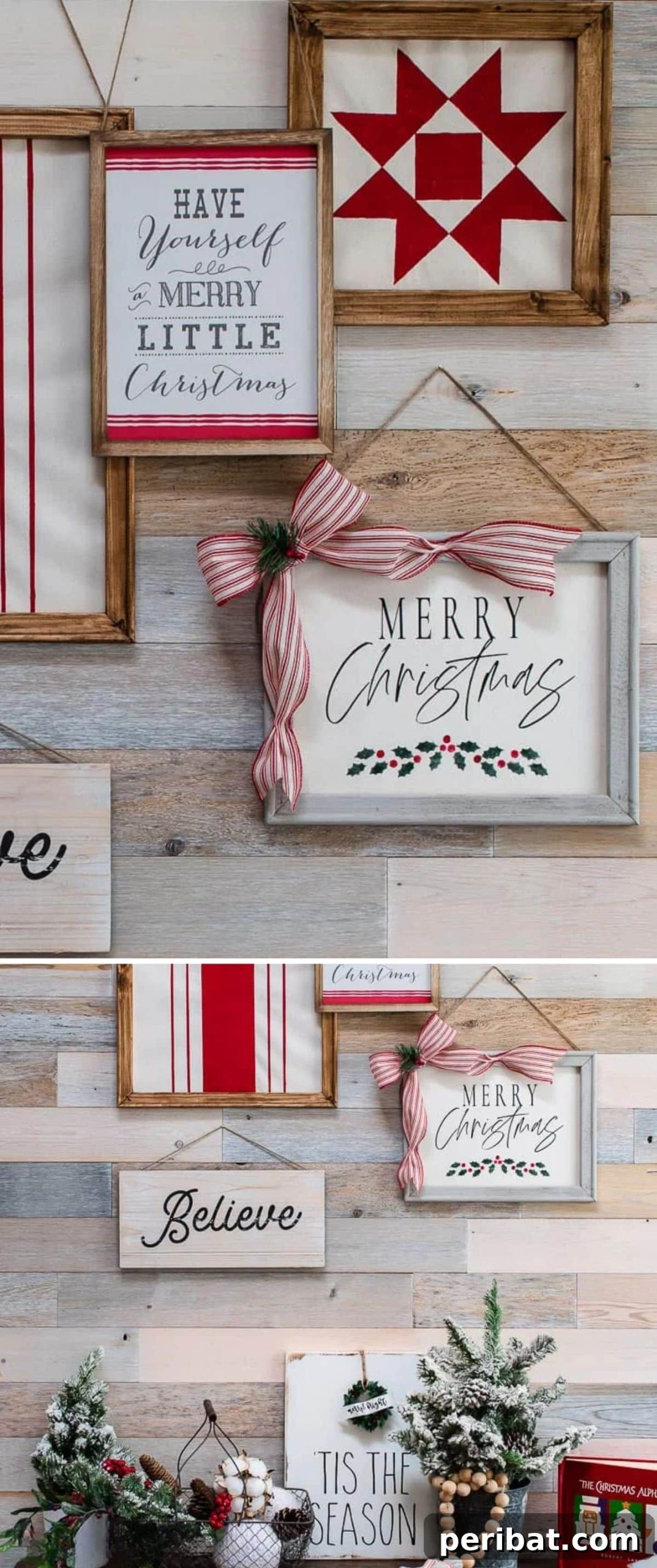 25 DIY Farmhouse Christmas Decor Ideas for a Rustic Country Christmas 16 Farmhouse Christmas Sign with hand-lettered greeting and holly for rustic holiday decor