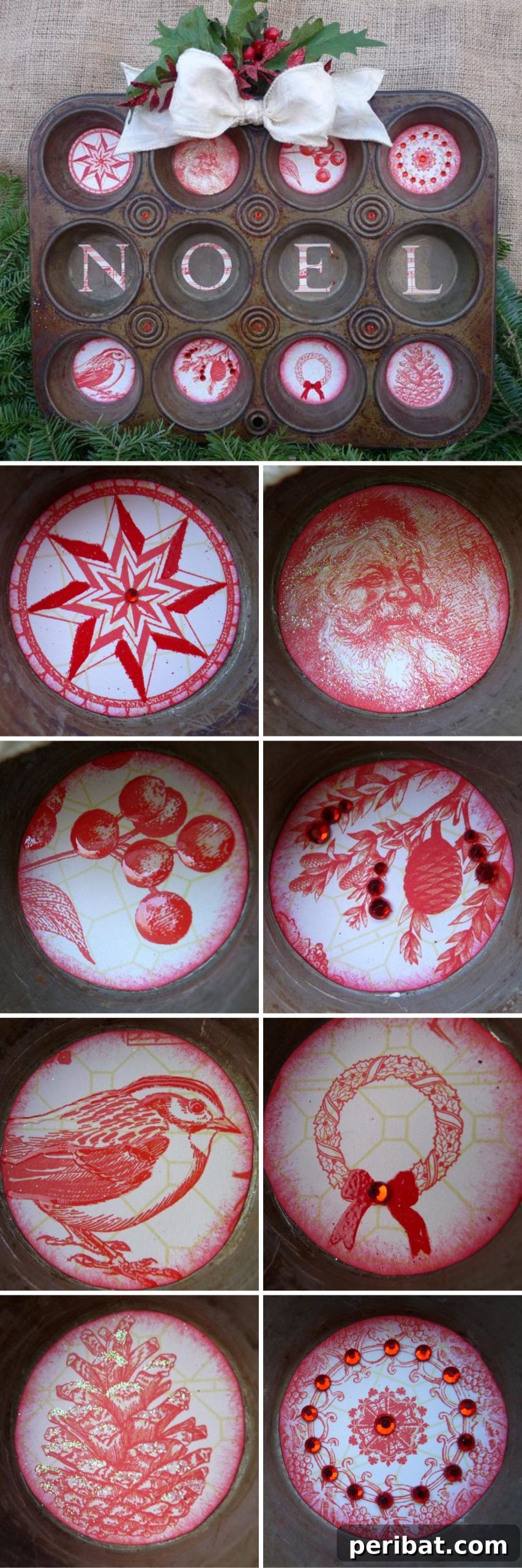 25 DIY Farmhouse Christmas Decor Ideas for a Rustic Country Christmas 20 Repurposed Muffin Tin as a Christmas decoration for a country farmhouse kitchen