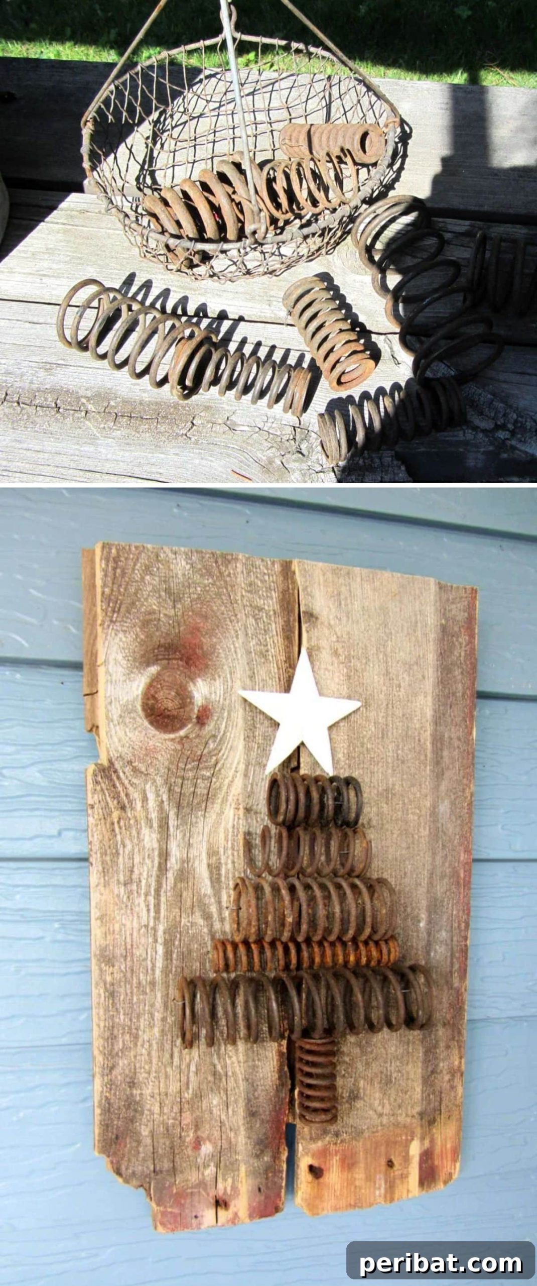 25 DIY Farmhouse Christmas Decor Ideas for a Rustic Country Christmas 22 Bedspring Christmas Tree made from repurposed bedsprings for a unique farmhouse display