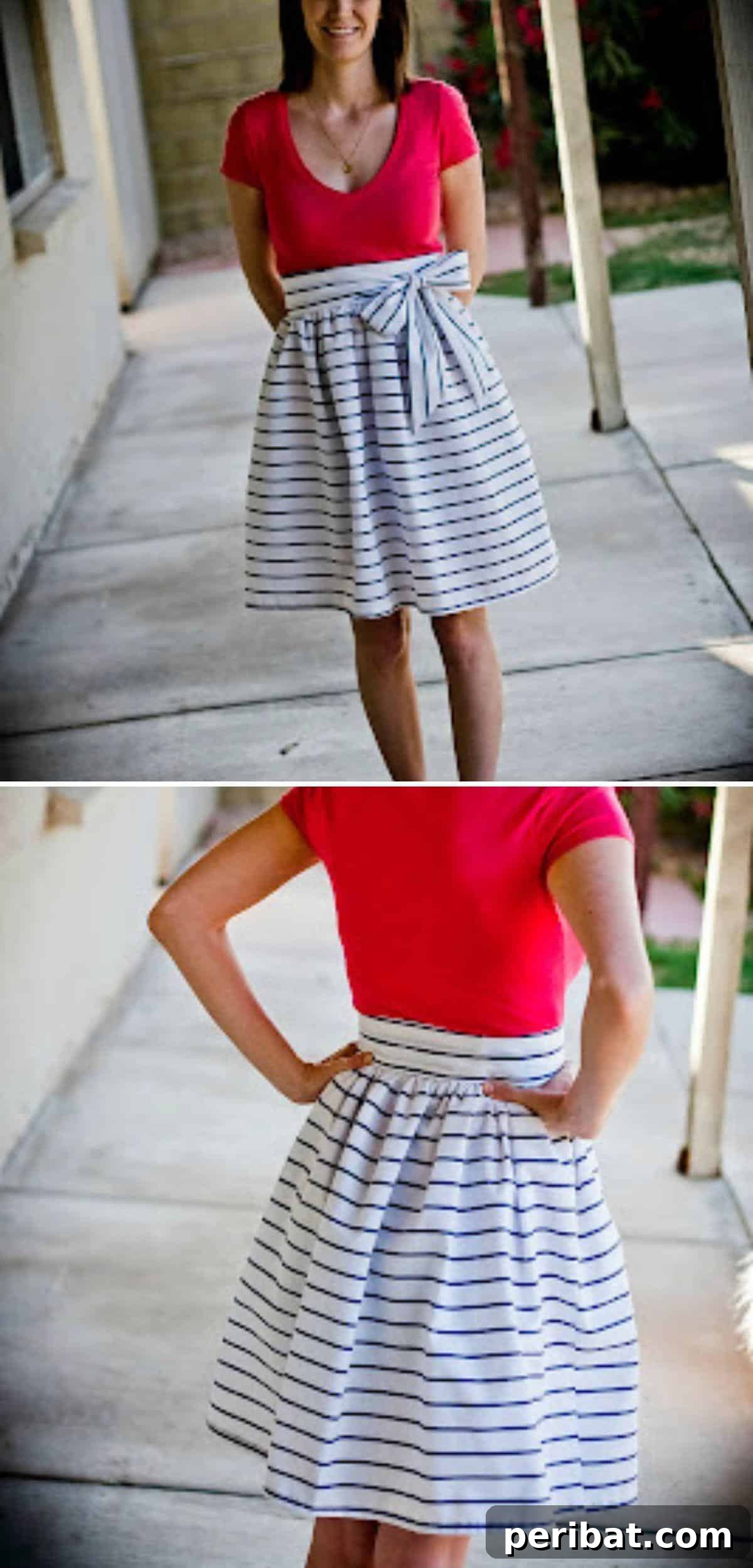 Craft 15 Chic Summer Skirts: Free DIY Patterns and Tutorials 14 DIY High-Waisted Sash Skirt collage, showcasing an elegant skirt with a flattering high waist, accentuated by a stylish sash or tie, adding a refined touch.