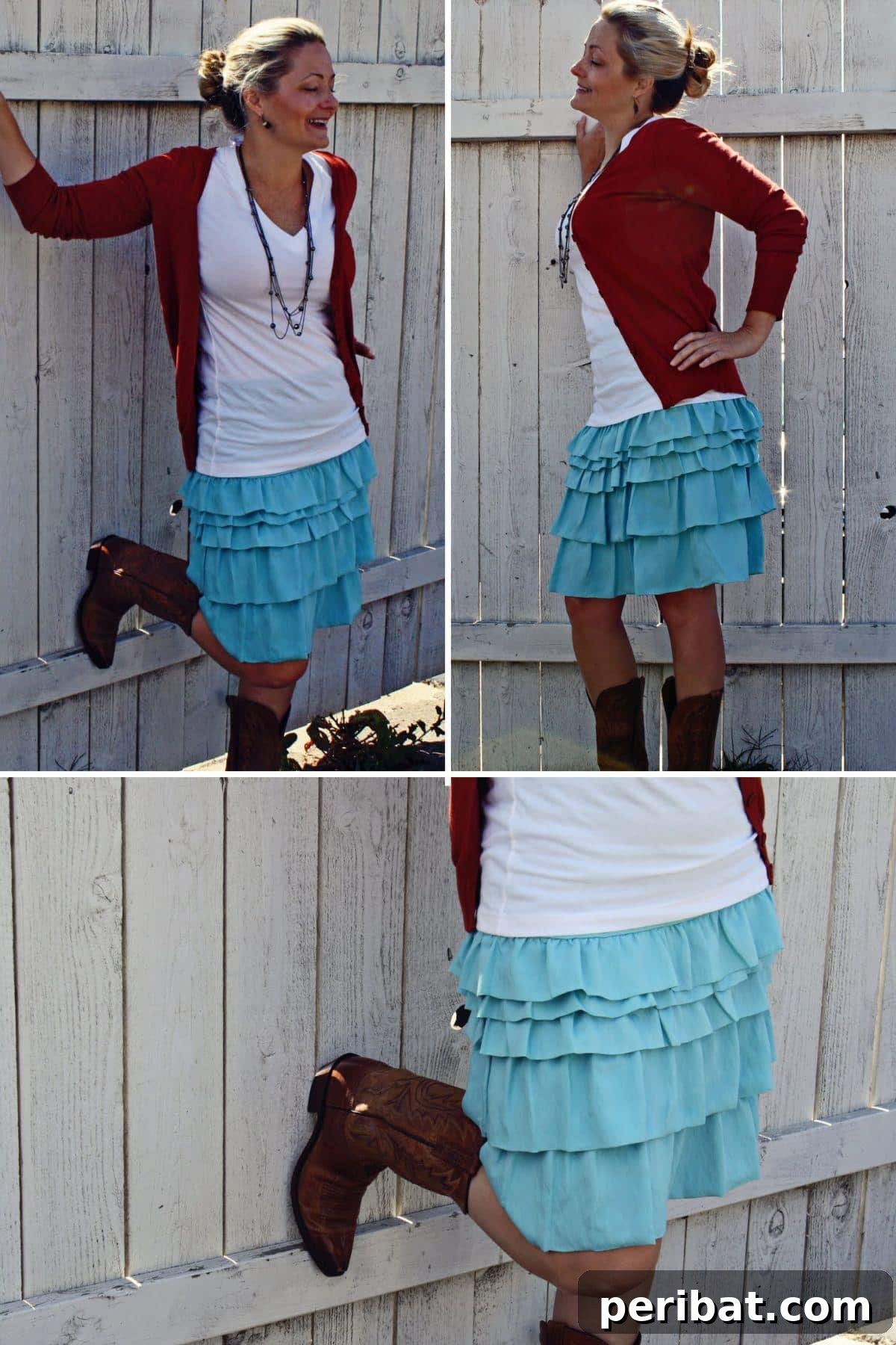 Craft 15 Chic Summer Skirts: Free DIY Patterns and Tutorials 16 DIY Ruffle Equation Skirt collage, featuring a skirt with strategically placed or uniquely designed ruffles, possibly creating a structured or geometric look rather than traditional frills.
