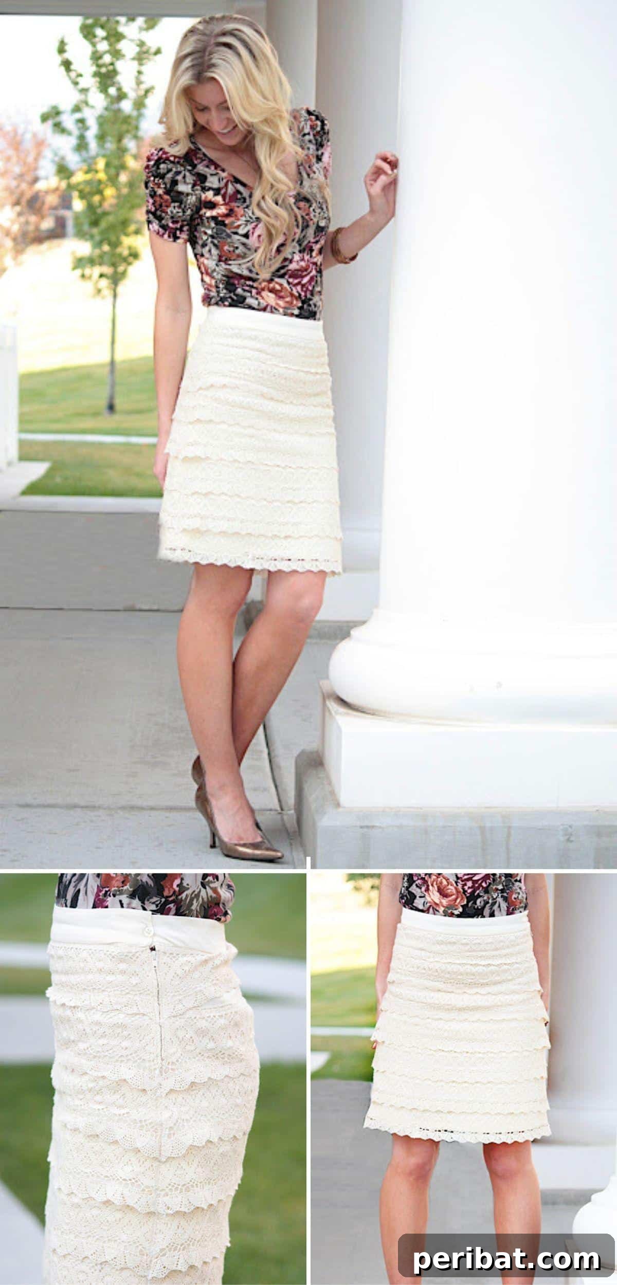 Craft 15 Chic Summer Skirts: Free DIY Patterns and Tutorials 4 DIY Lace for Days Skirt collage, featuring a delicate and romantic lace skirt, perfect for a feminine look.