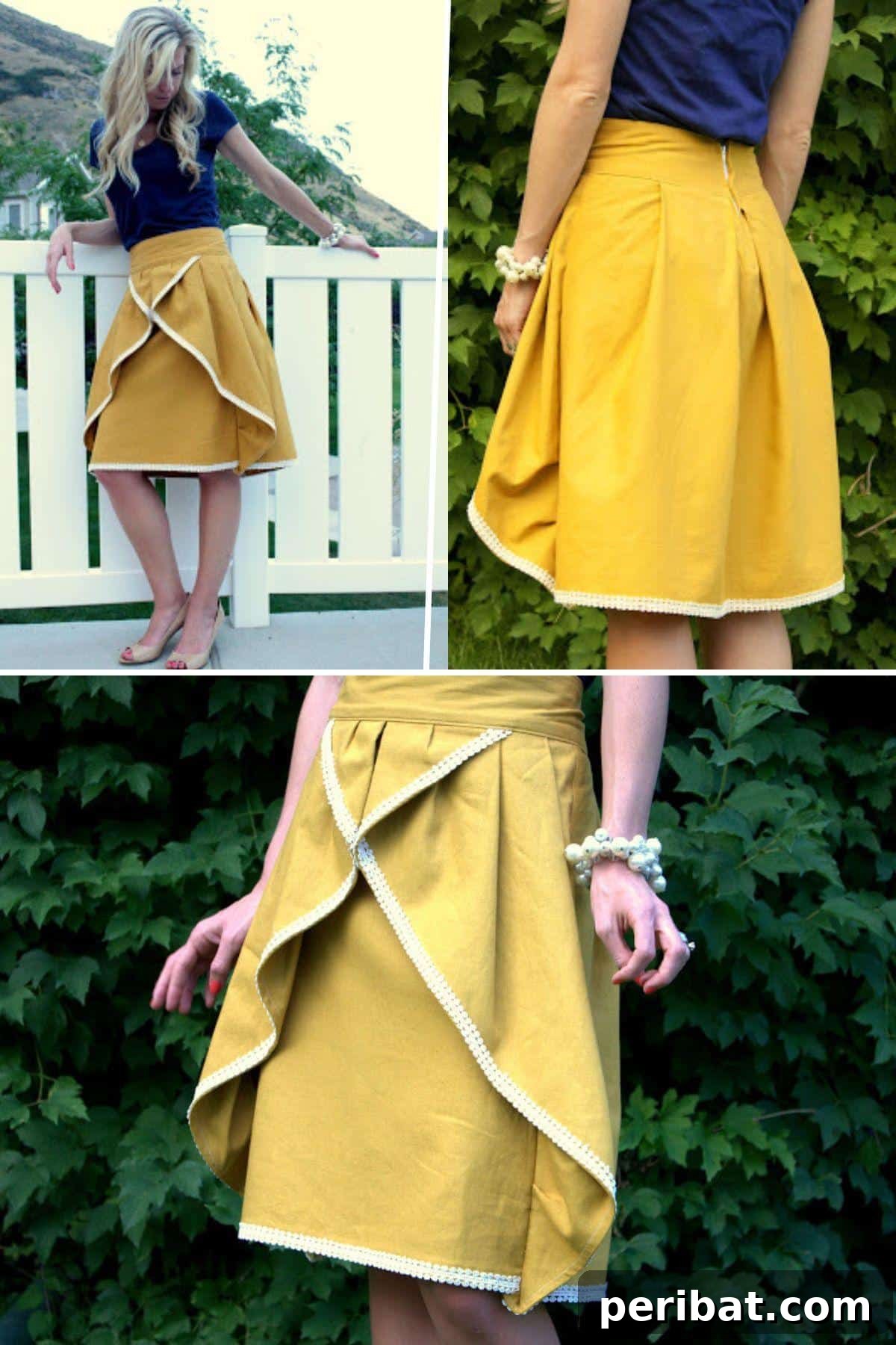 Craft 15 Chic Summer Skirts: Free DIY Patterns and Tutorials 5 DIY Pinwheel Skirt collage, showing a skirt with a unique, geometric pinwheel design, adding movement and interest.