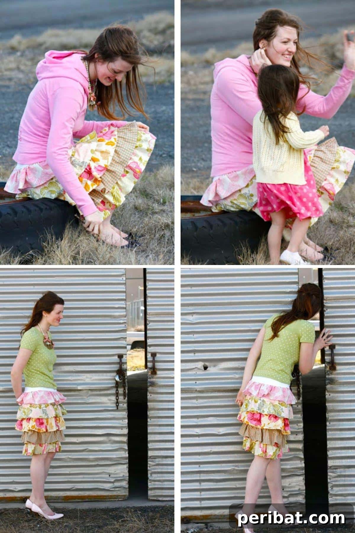 Craft 15 Chic Summer Skirts: Free DIY Patterns and Tutorials 7 DIY 'Murphy's' Layered Skirt collage, showing a skirt with multiple, overlapping fabric layers that create a bohemian and flowy silhouette.