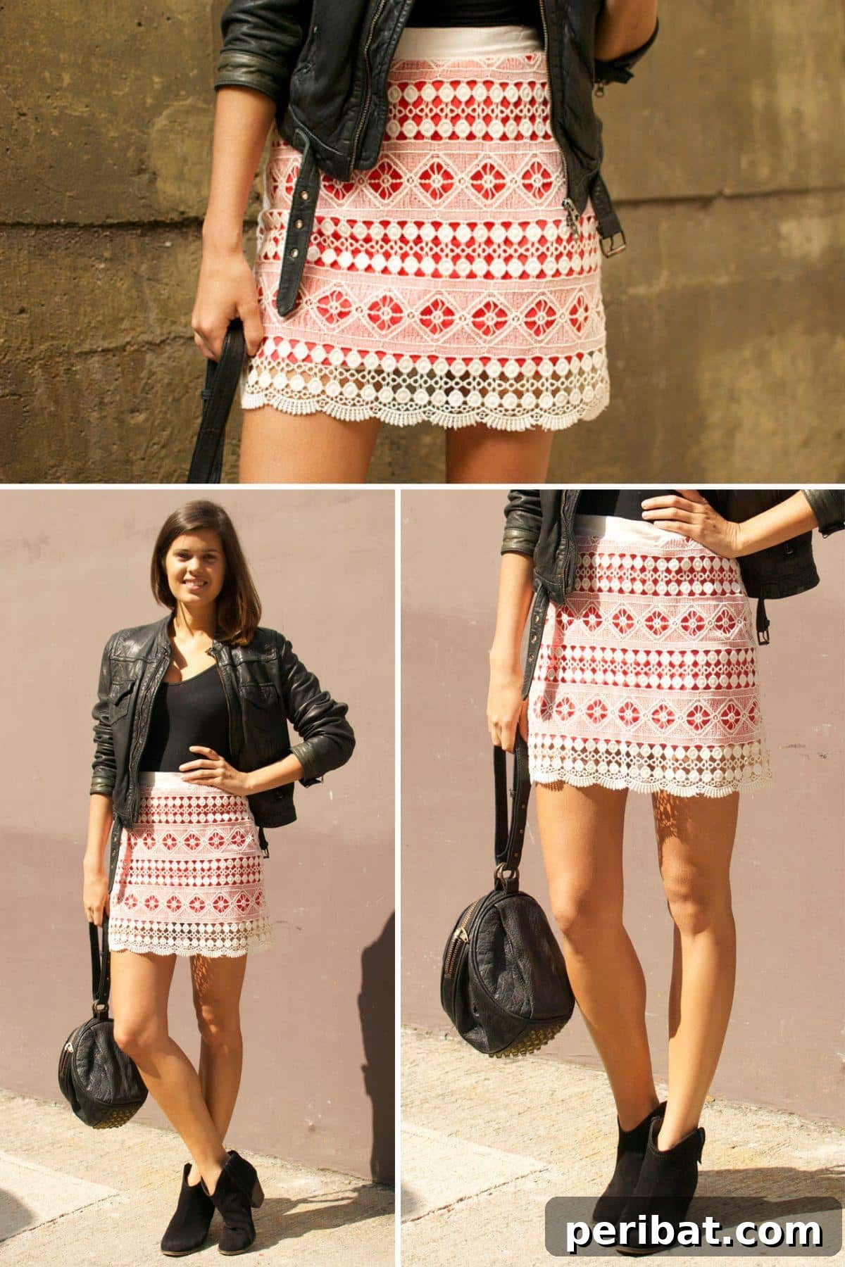 Craft 15 Chic Summer Skirts: Free DIY Patterns and Tutorials 10 DIY Brightly Lined Lace Mini Skirt collage, featuring a stylish mini skirt with a delicate lace overlay and a contrasting bright lining, creating a chic and modern look.