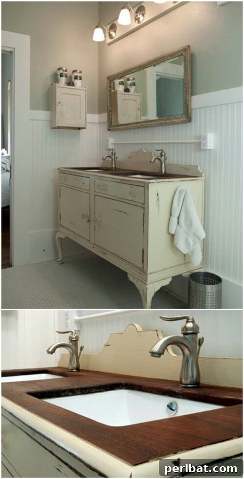 Gorgeous Upcycled Antique Buffet as a Bathroom Vanity