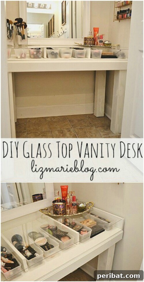 DIY Glass Top Makeup Vanity for Bathroom Organization