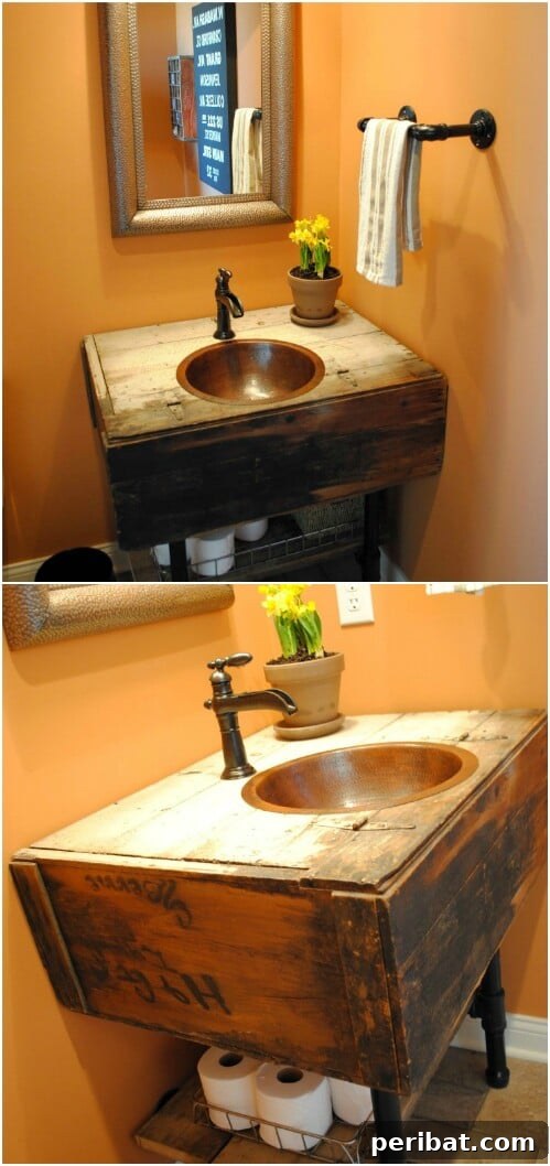 Rustic Reclaimed Cabinet Transformed into a Bathroom Vanity
