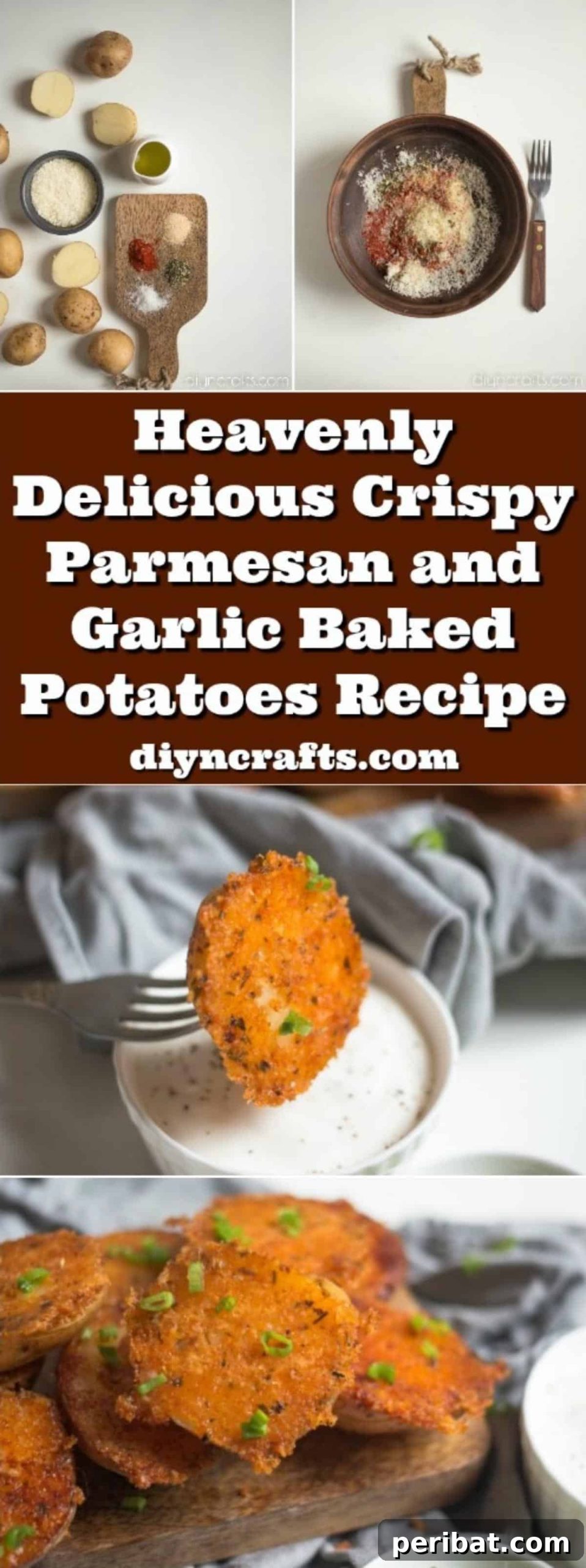 Deliciously Crunchy Parmesan Garlic Baked Potatoes With Yogurt Dip