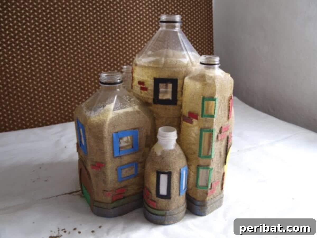 Unleash Magic: Build a Fairy Castle from Plastic Bottles 6 Carefully removing the tops of plastic bottles and crafting paper cones to serve as the foundational structures for the fairy house roofs.