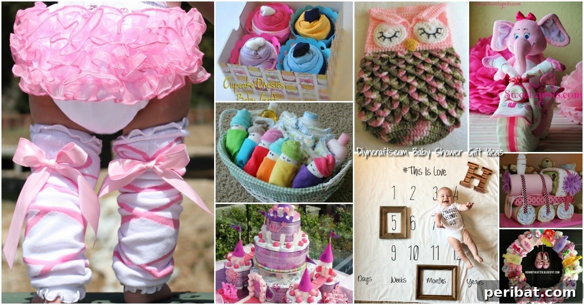 25 Heart-Melting Baby Shower Gift Ideas 2 Selection of creative baby shower gift ideas including diaper cakes, themed gifts, and personalized items.