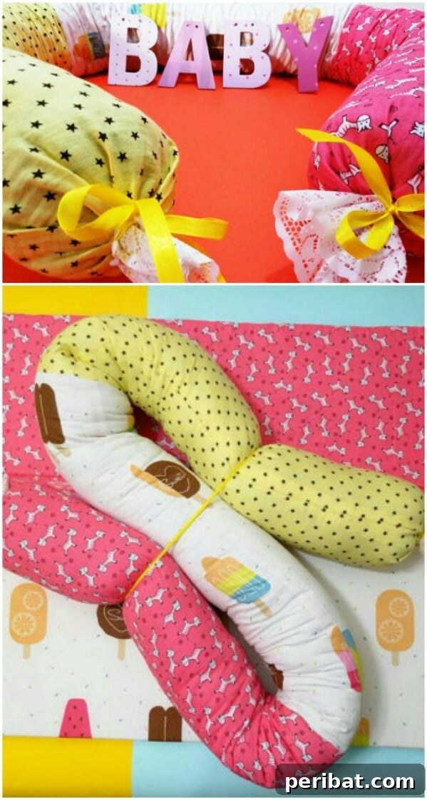 25 Heart-Melting Baby Shower Gift Ideas 14 Long, soft handmade snake pillow in a baby's crib.