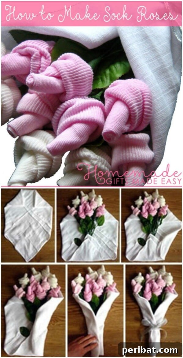25 Heart-Melting Baby Shower Gift Ideas 16 Bouquet of baby socks artfully folded into rose shapes.