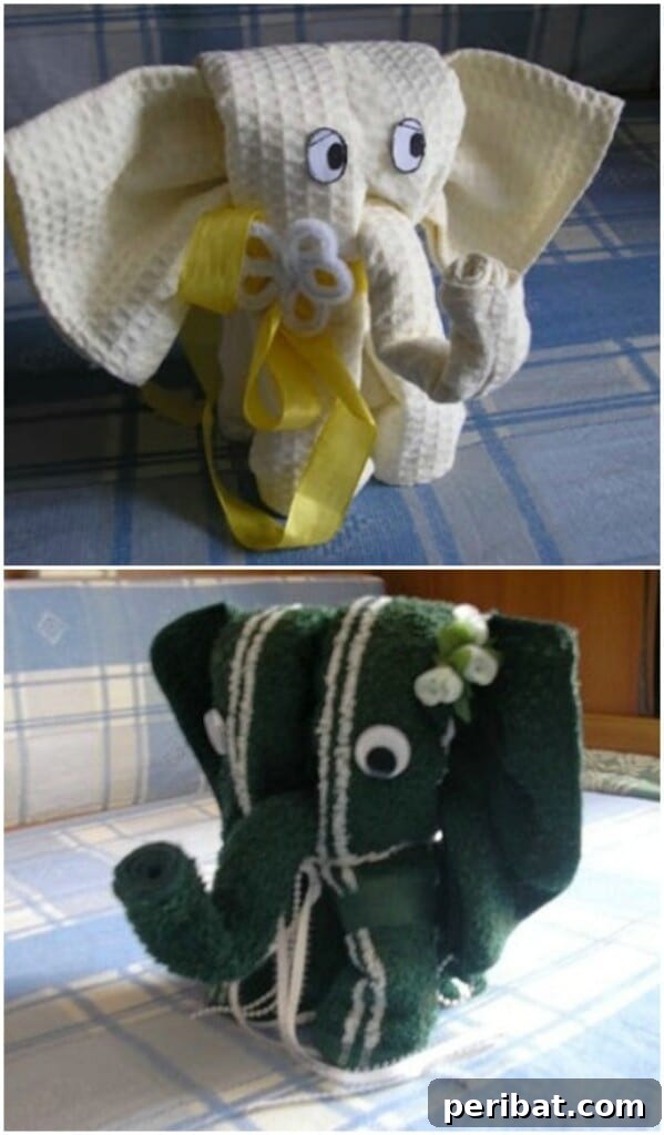 25 Heart-Melting Baby Shower Gift Ideas 23 Cute towel elephant folded from a bath towel with baby toiletries.
