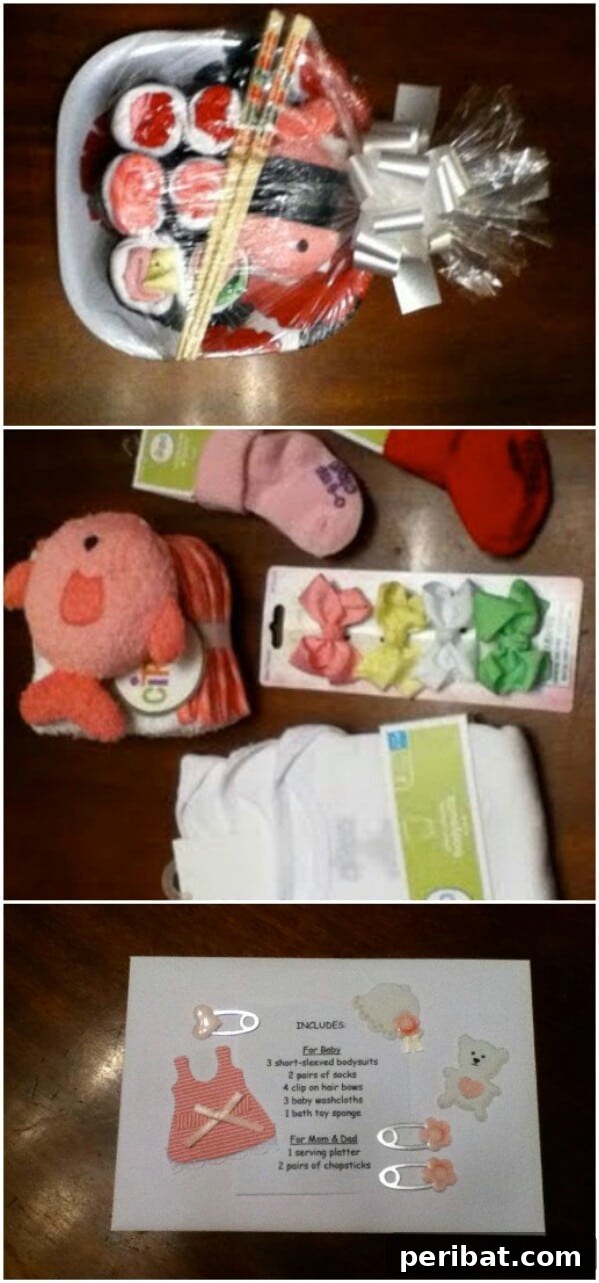 25 Heart-Melting Baby Shower Gift Ideas 26 Assortment of baby socks and washcloths rolled and presented as sushi.