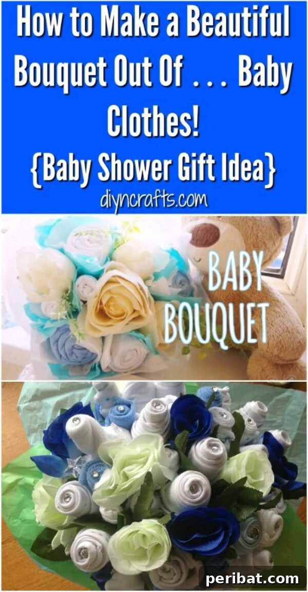 25 Heart-Melting Baby Shower Gift Ideas 5 Beautiful DIY baby bouquet made from baby clothes and bibs.