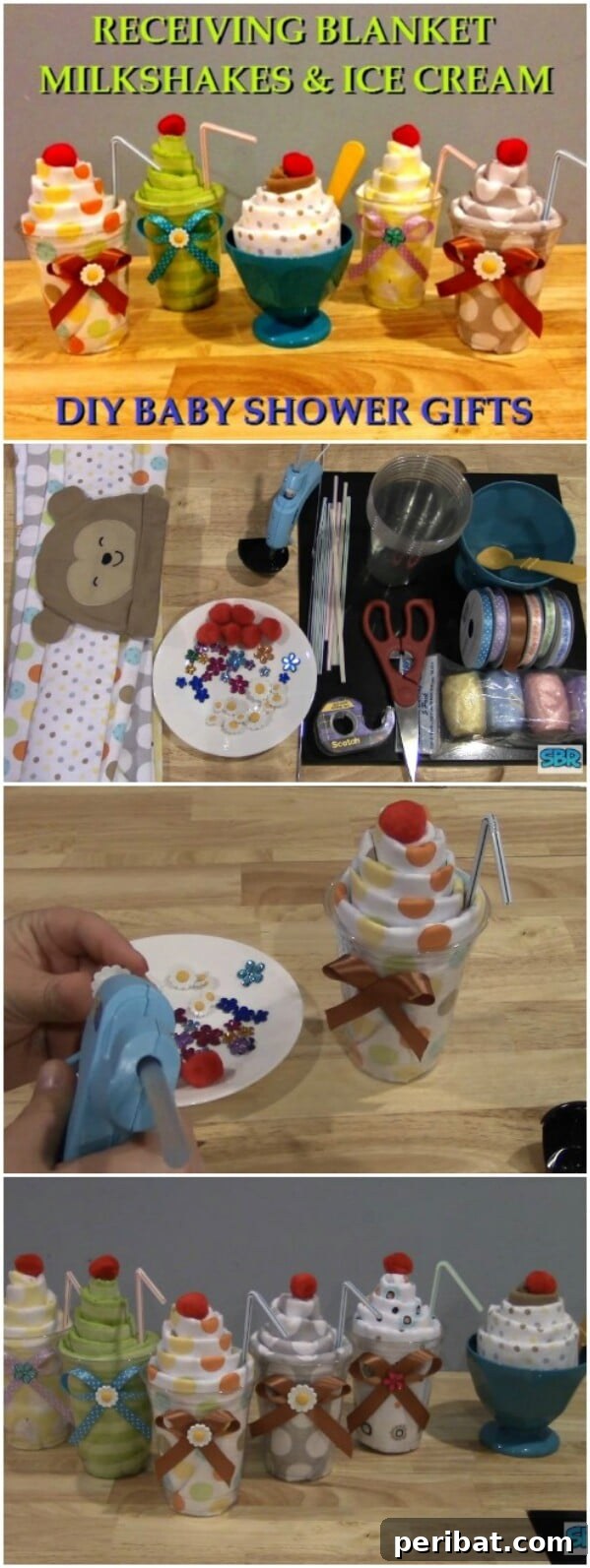 25 Heart-Melting Baby Shower Gift Ideas 6 Creative baby shower gifts: receiving blankets folded into milkshakes and ice cream sundaes.
