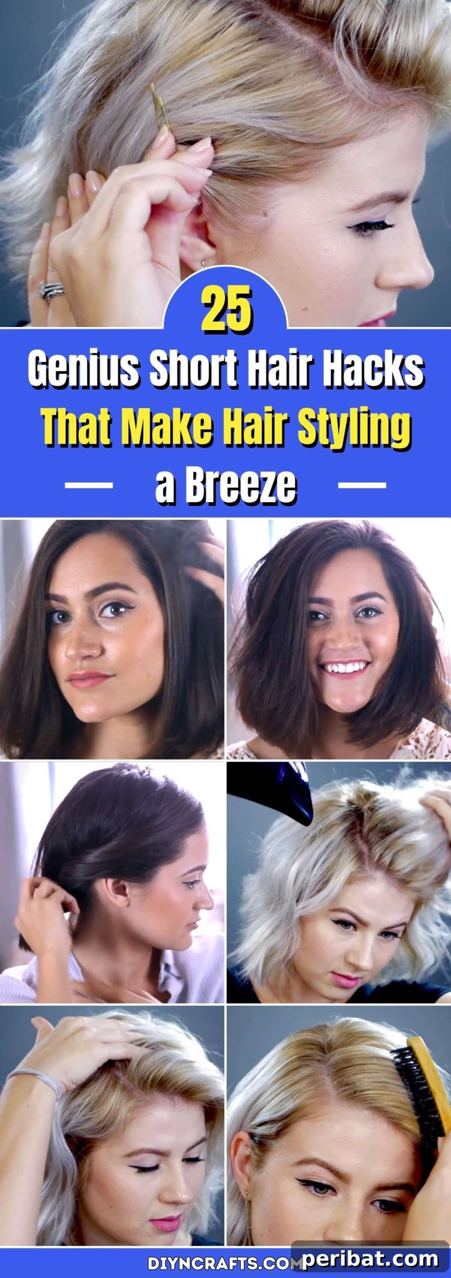 Discover 25 Genius Short Hair Hacks That Make Hair Styling a Breeze for effortless beauty. Explore quick and easy tips for styling your short haircut, from adding volume to creating textured looks. Perfect for pixie cuts, bobs, and lobs, these ideas will transform your daily routine. A stylish woman with a modern short hairstyle demonstrating a styling hack.