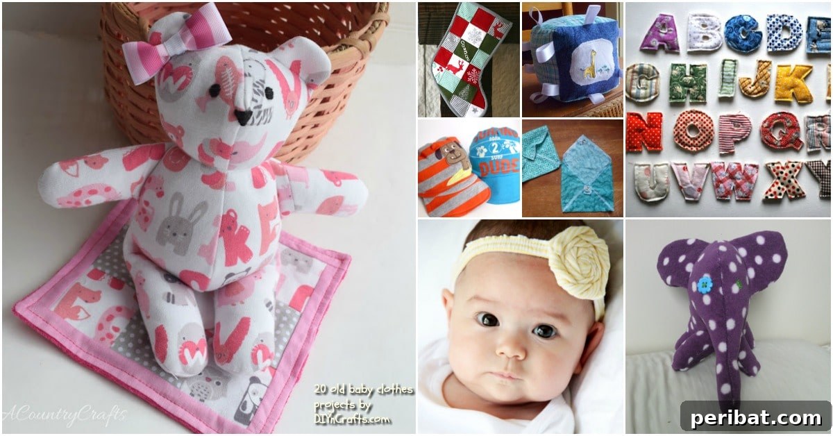 Creative upcycling ideas for old baby clothes, featuring various DIY projects