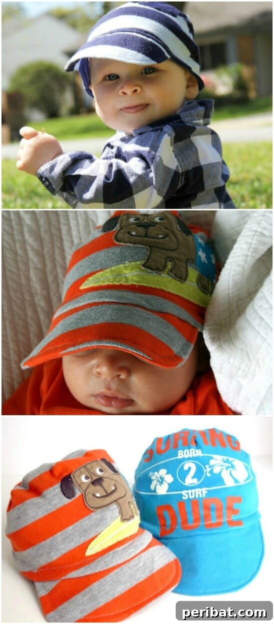 Baseball caps for babies and toddlers made from upcycled baby clothes