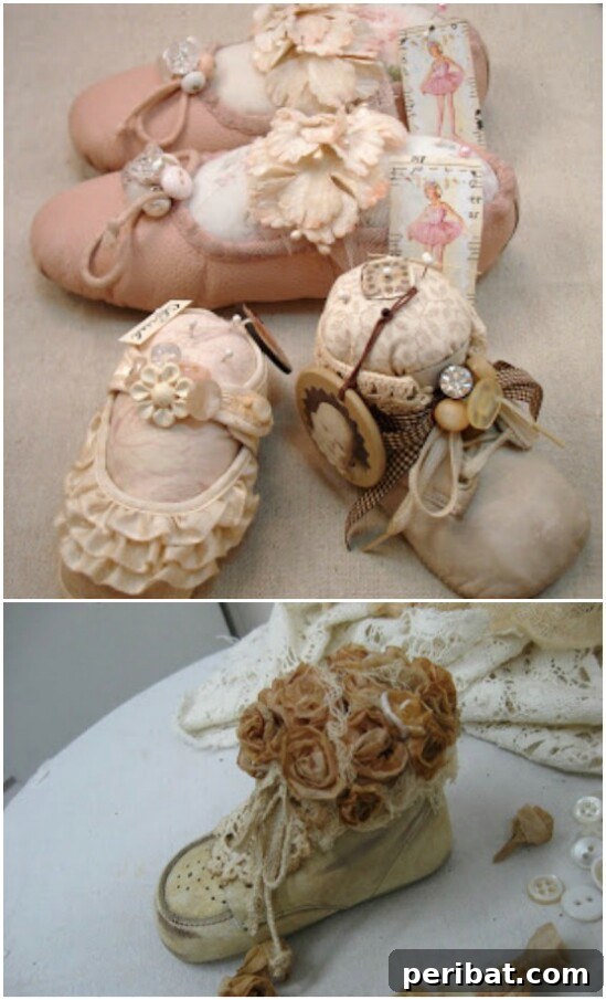 Vintage-style frame displaying a pair of baby's first shoes